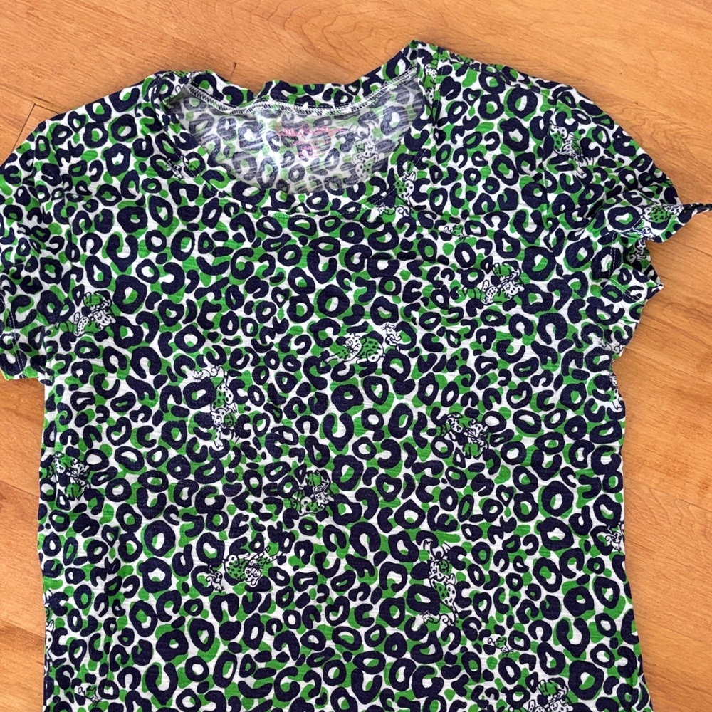 Lilly Pulitzer Green and Blue Leopard Print Shirt
